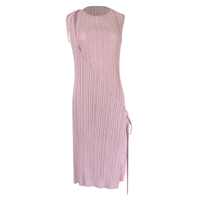 New style pleated women's sleeveless lace-up skirt fashionable fairy original niche dress female