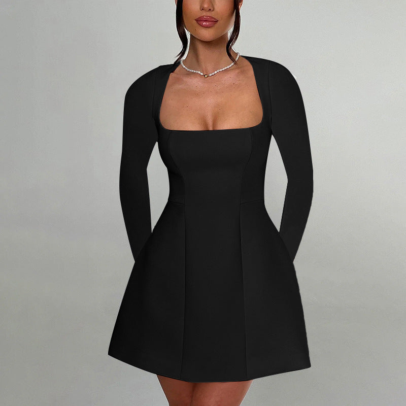 Casual slim fit square neck A-list long sleeved dress for women