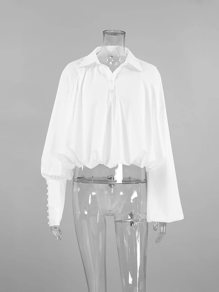 Solid Patchwork Button Elegant Shirts For Women Lapel Long Sleeve Loose Spliced Ruffles Blouse Female Fashion New