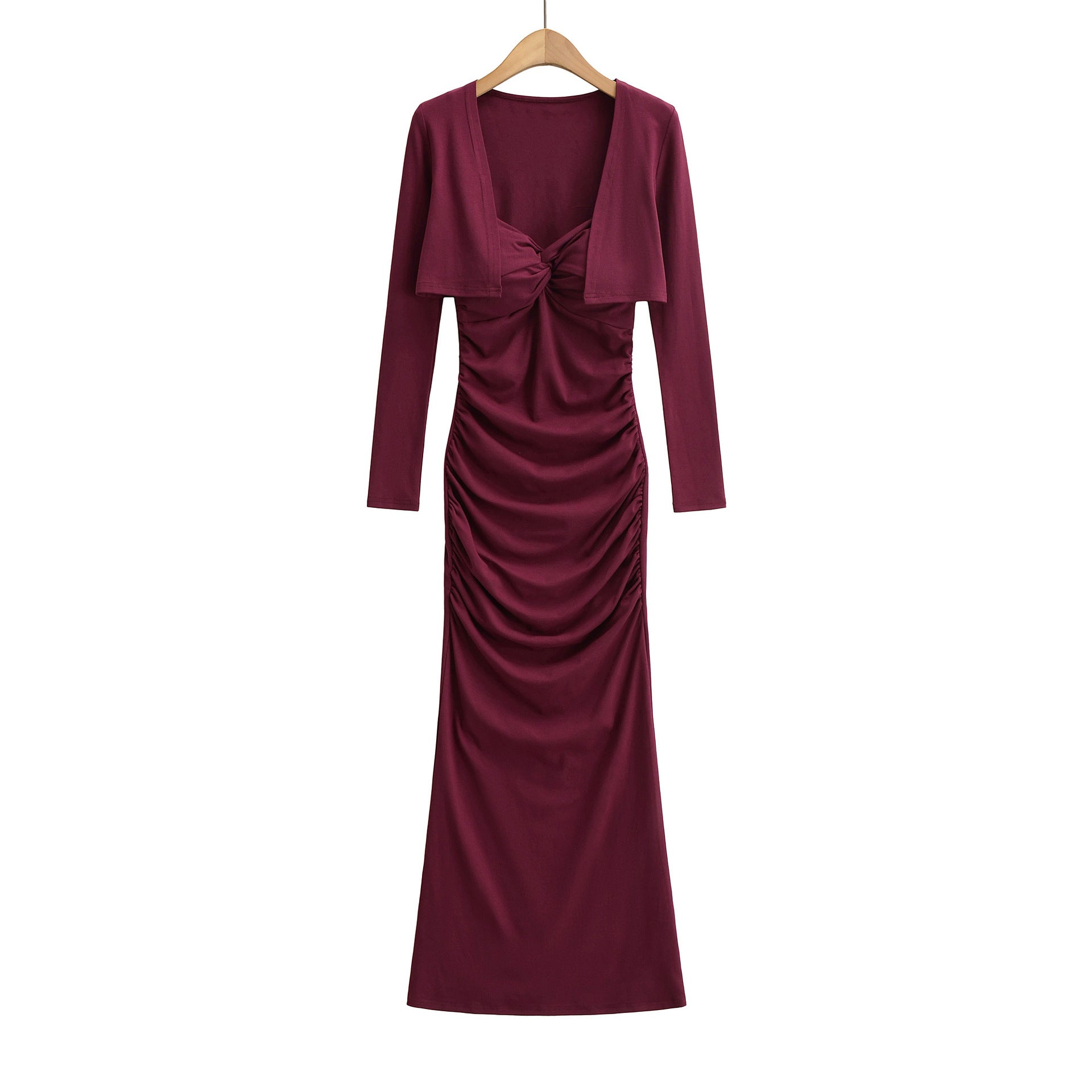 Wrinkle slim fit hip hugging dress cardigan set