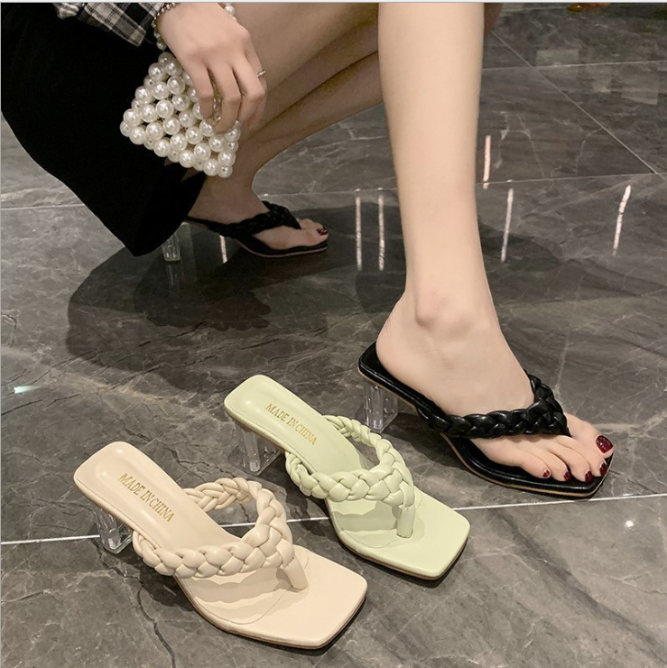 2021 Summer Women Sandals Square Toe Ladies Heel Mules Sexy High Heels Sandals Slippers Female Fashion Woman Shoes
