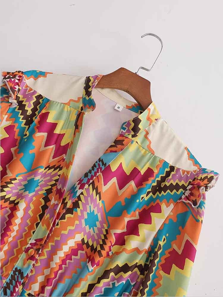 Women Dress Fashion Printed Midi Dress Woman Vintage Long Sleeve Female Party Dresses