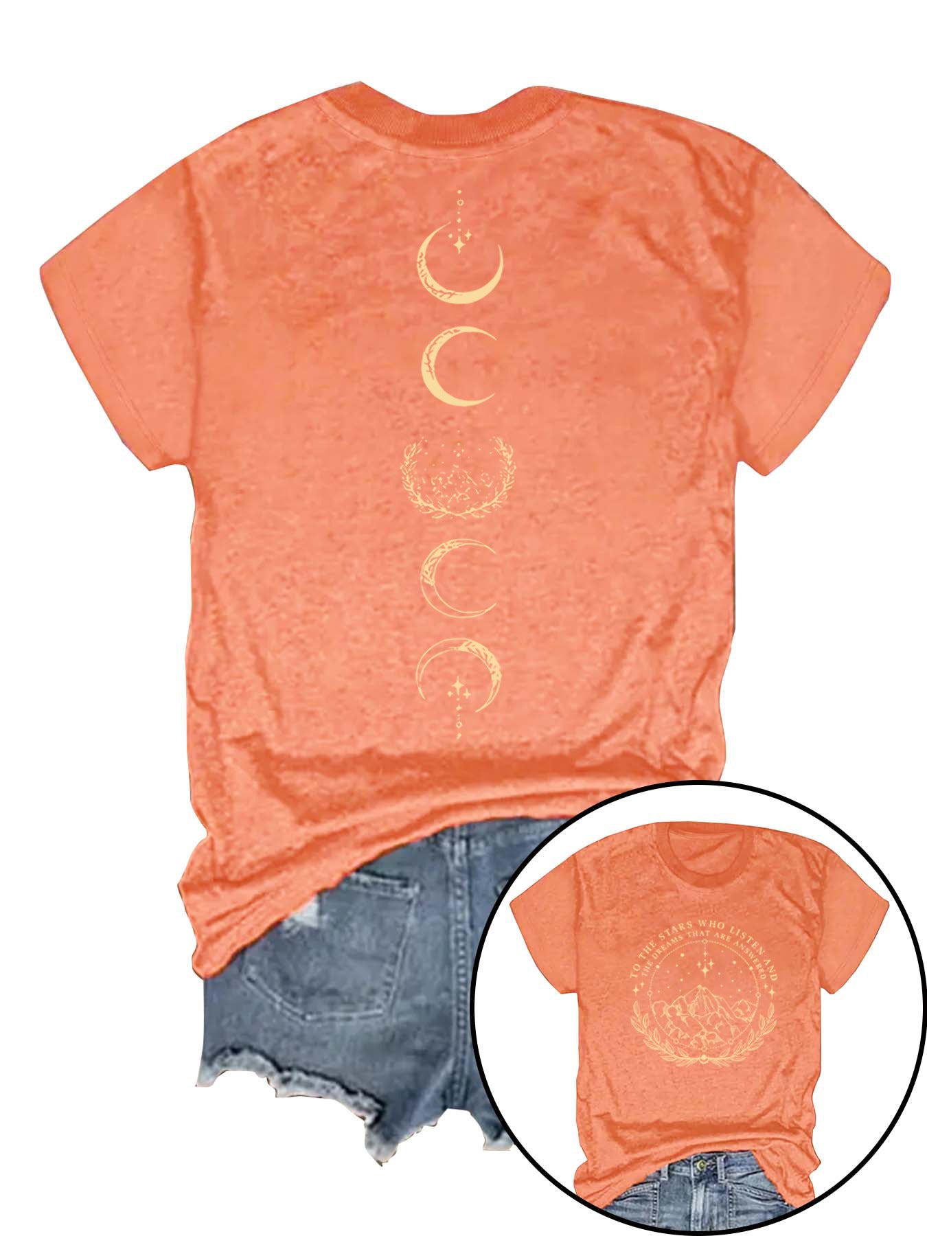 Moon pattern round neck short sleeved shirt