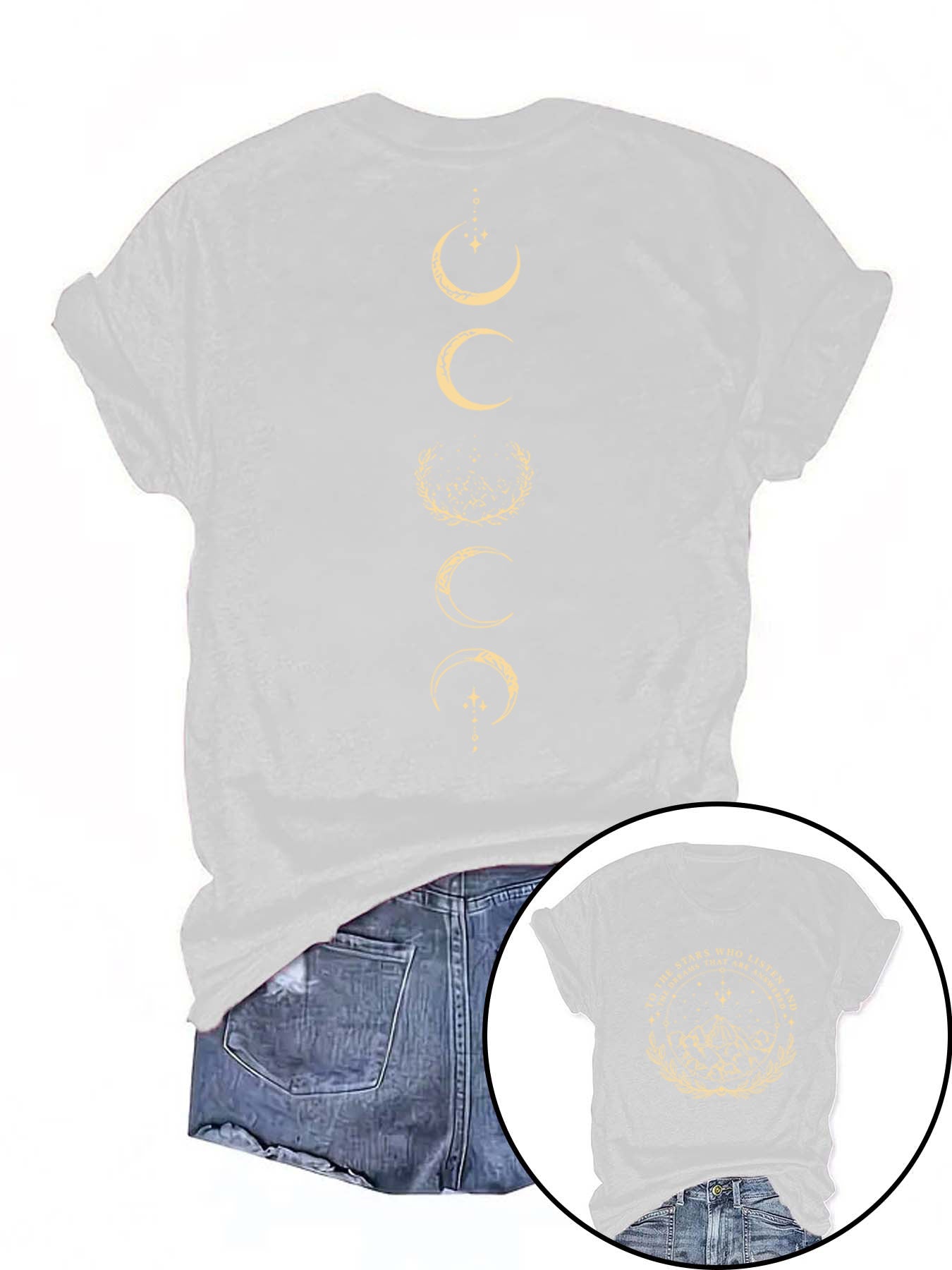 Moon pattern round neck short sleeved shirt