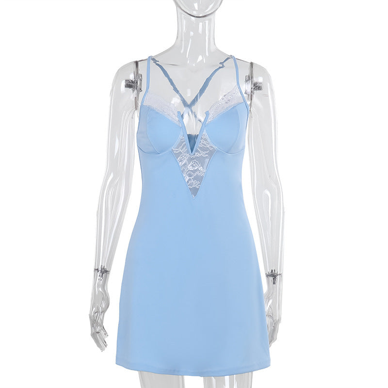 Slim fit camisole lace V-neck sexy mini dress