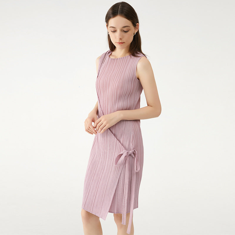 New style pleated women's sleeveless lace-up skirt fashionable fairy original niche dress female