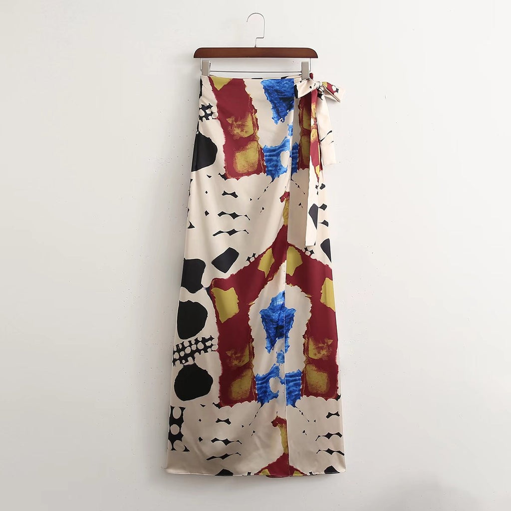 Women Fashion With Tied Bow Printed Loose Blouses Vintage Long Sleeve Asymmetric Female Shirts