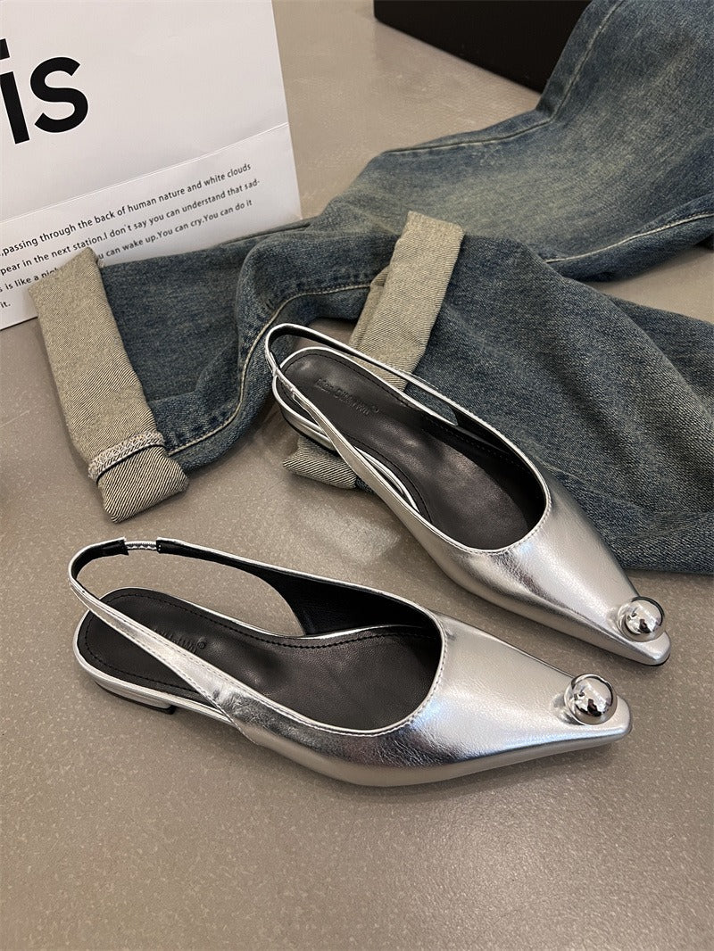 Flats Sandals Elegant Women Shoes Female Footwear Shallow Fashion Metal Slides Ladies Sandals Shoes