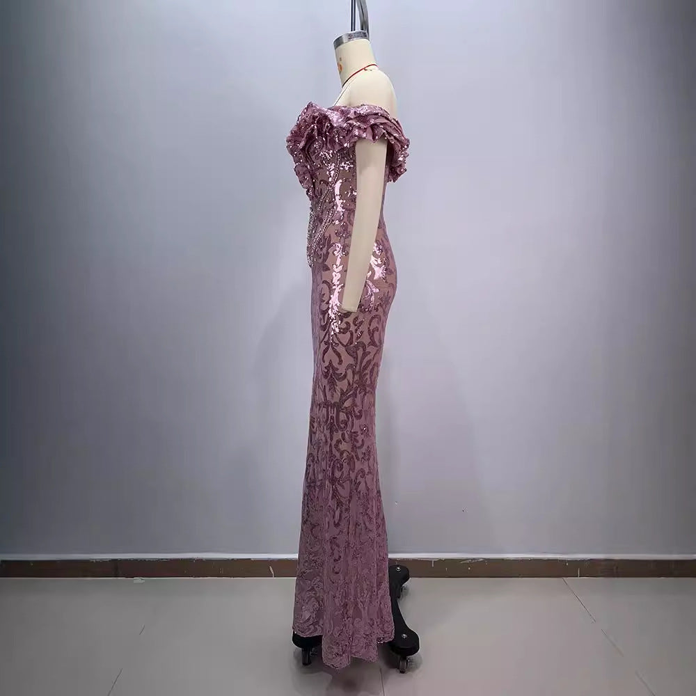 pink and charming mesh glamour evening partywear