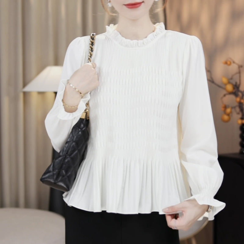 Collar Blouse for Women, Heavy Work Pleated Design, Slim Fit, Stylish Shirt