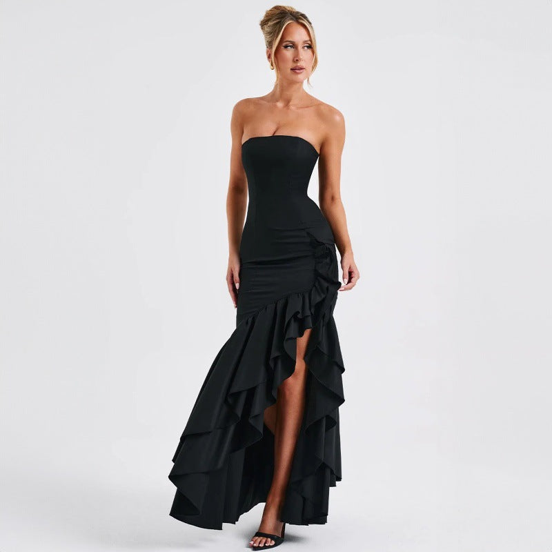 Sexy off shoulder strapless irregular sleeveless dress