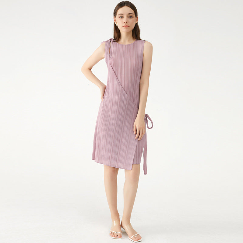 New style pleated women's sleeveless lace-up skirt fashionable fairy original niche dress female