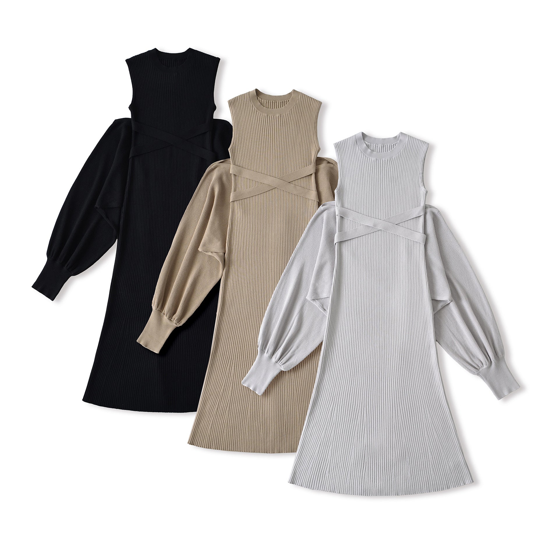 Thread slimming figure enhancing knitted skirt shawl two-piece set