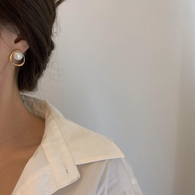 Beizhu earrings  female earrings  silver needles oval twisted loops