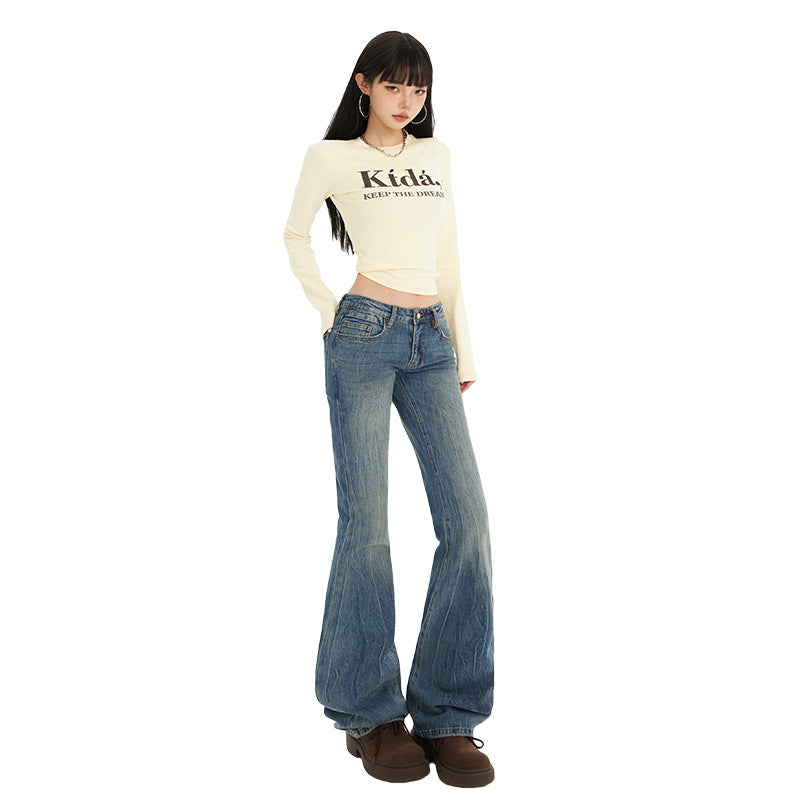 Low Waist Hot Pants, Flared Jeans Autumn Winter Slim Fit Stretchy Denim Pants for Women