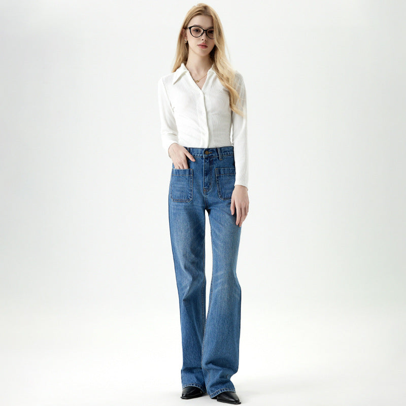 Loose Drape Straight Leg Jeans Women High Waist Slimming Wide Leg Floor-Length Pants