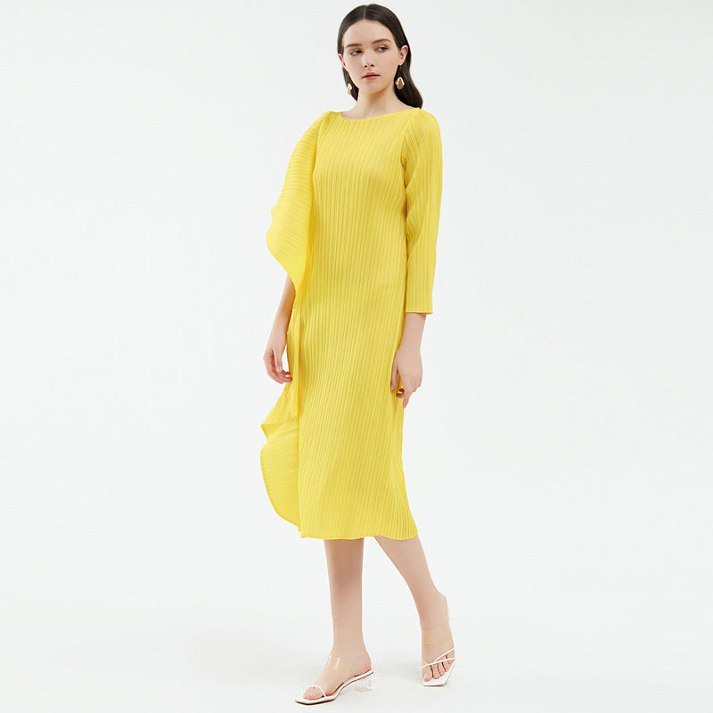 Spring women's new style temperament high-end niche dress female design asymmetrical solid color splicing skirt