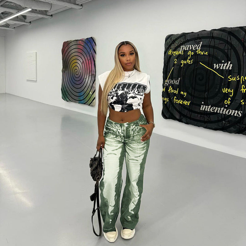 Casual Hot Girl Versatile Printed Pants Female