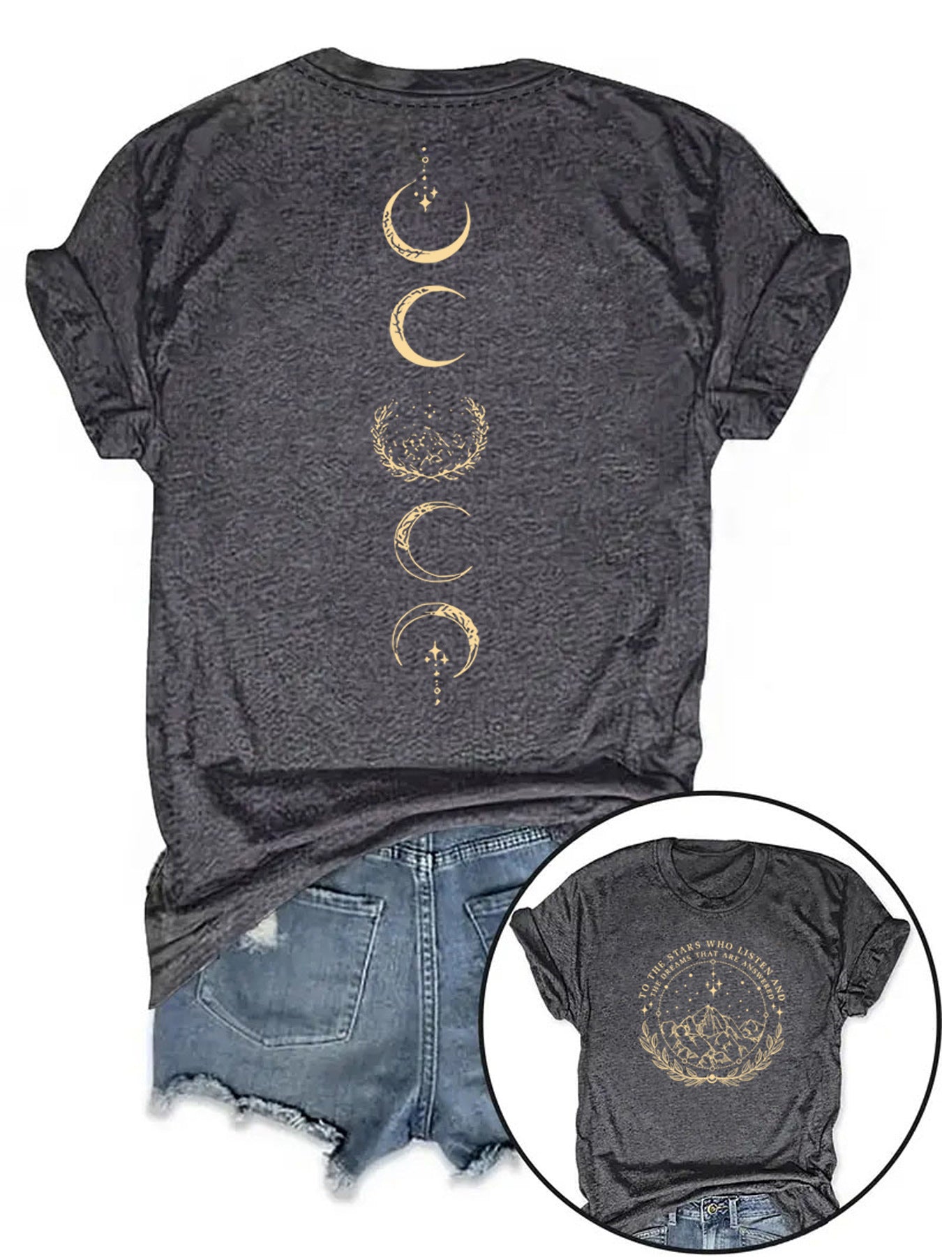 Moon pattern round neck short sleeved shirt