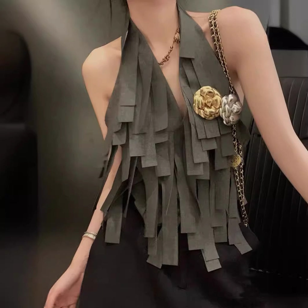 Hanging neck tassel vest vest female horse clip