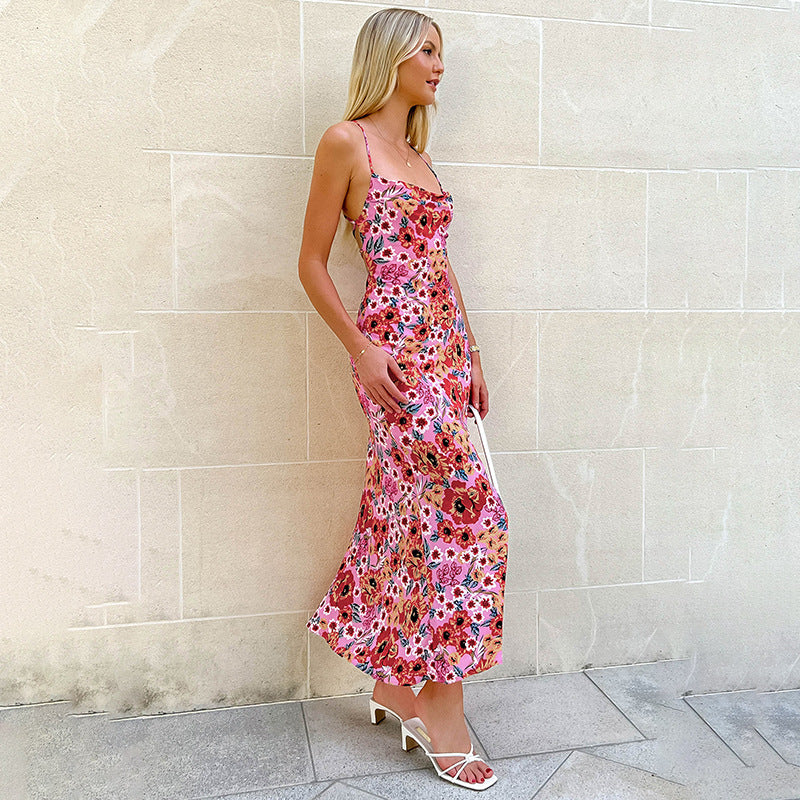 Elegant slim fit camisole printed bright beauty dress