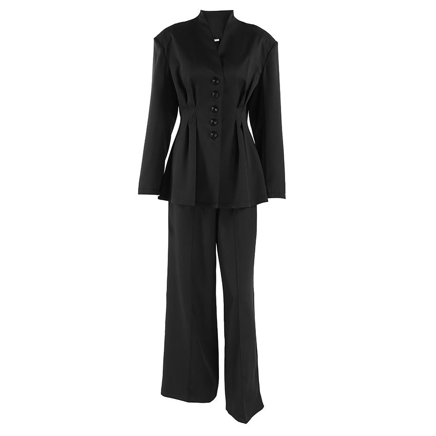 Style Commuter Black Suit Set for Women Office Slim Fit Blazer and Trousers Two-Piece Set