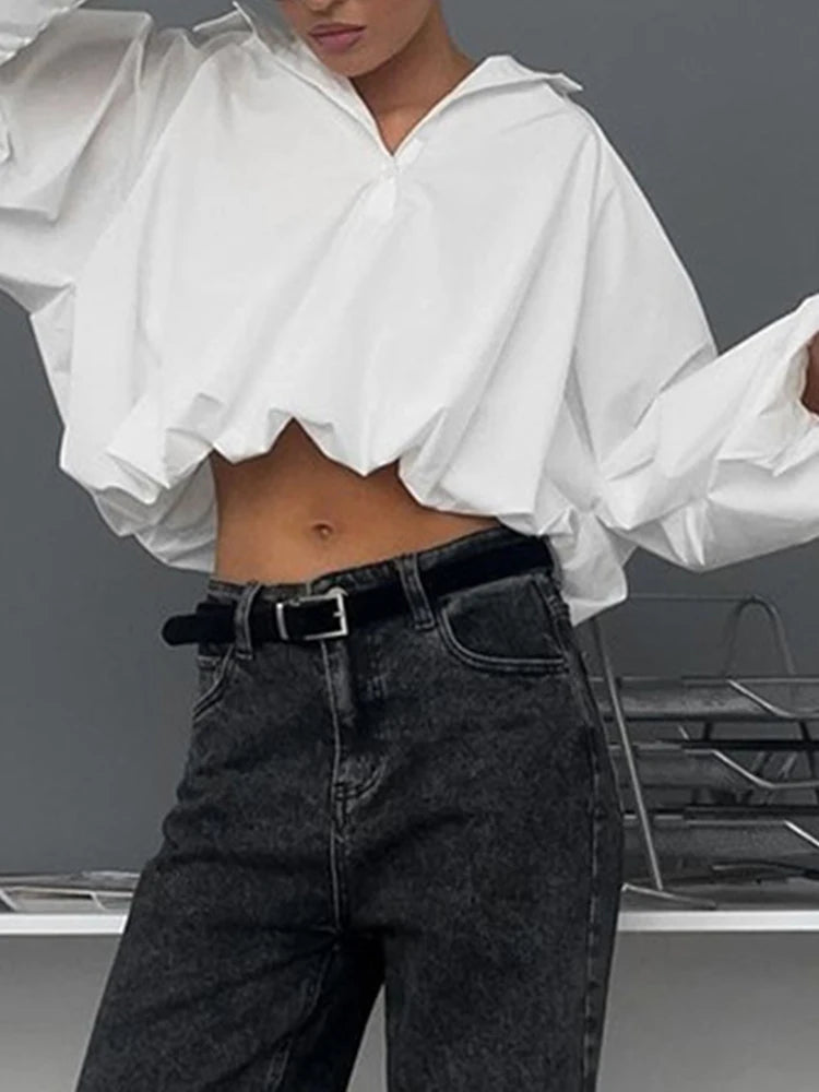 Solid Patchwork Button Elegant Shirts For Women Lapel Long Sleeve Loose Spliced Ruffles Blouse Female Fashion New