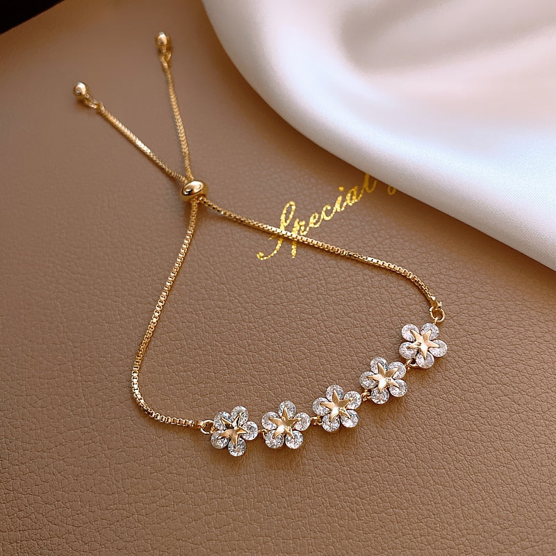 Korean new design fashion jewelry high-end luxury flower zircon adjustable female prom party bracelet