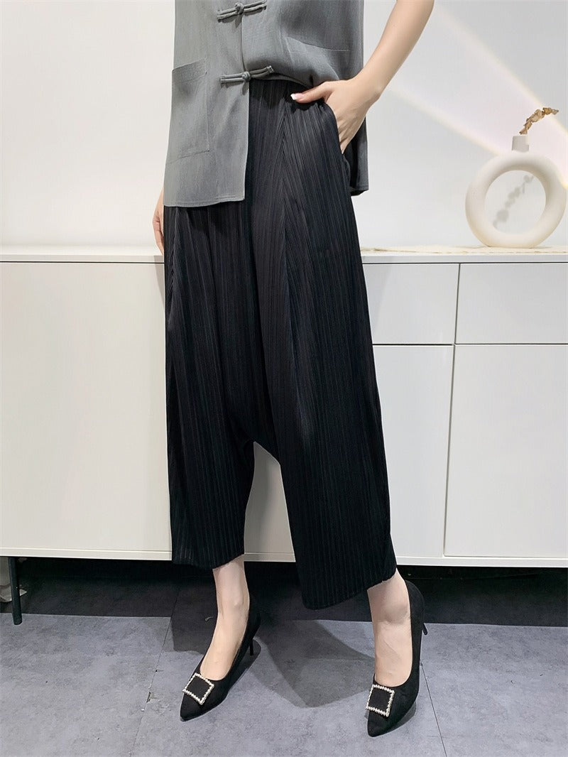 Wrinkled pants for women Haren suspender pants and cropped pants with loose personality