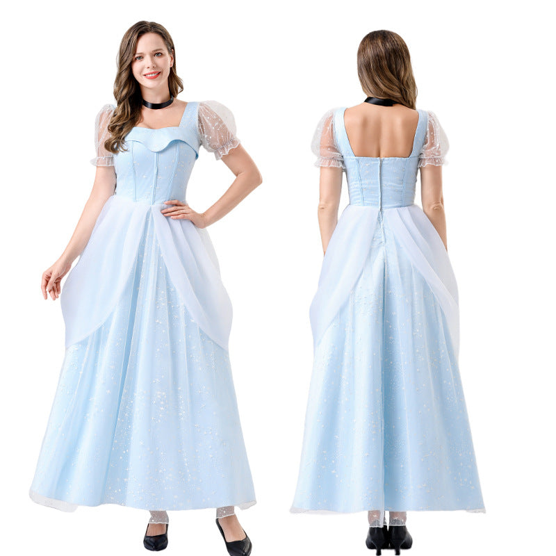 Halloween Cinderella Blue Princess Dress Fairy Tale Princess Adult Female Cosplay Cinderella Dress