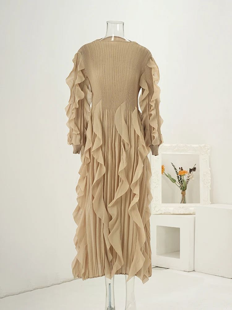 Wrinkled Heavy Industry Piece Dress Middle East Long Outer Single Long Skirt Western Style Female Wide Pine Female