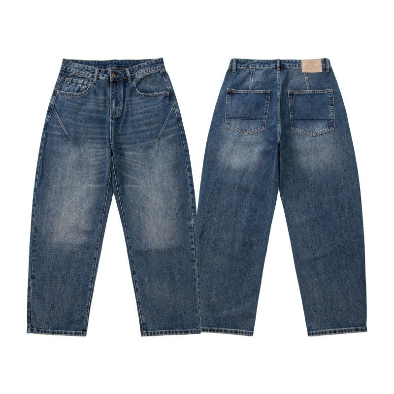Cat-Scratch Structured Cut Casual Versatile Washed Denim Pants Men