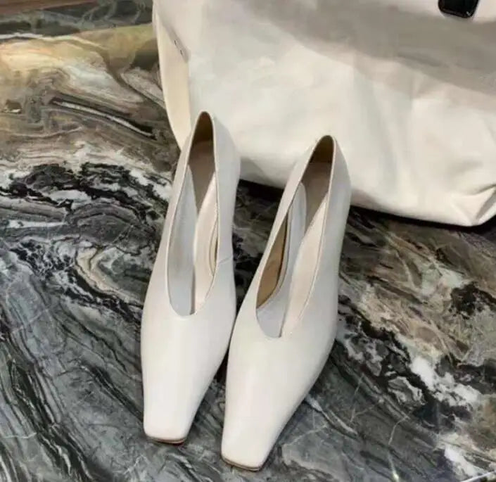 Ladies Vintage Chunky Female High Heel Pumps Sexy Cow Leather Women Square Toe Heels Lady Fashion Shoes Hot Sales