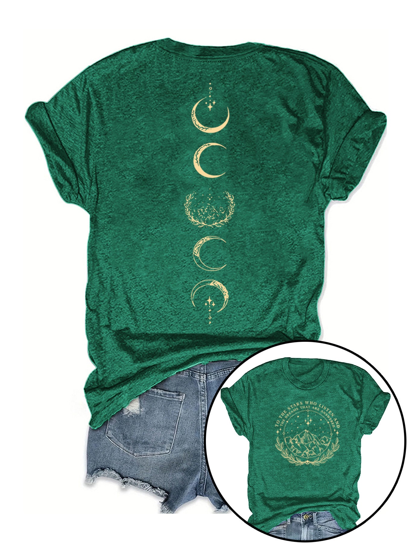 Moon pattern round neck short sleeved shirt