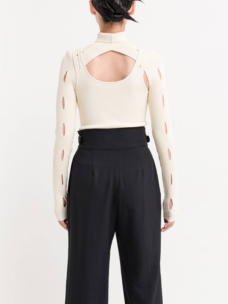 Autumn/Winter New Two-piece Women Knitted Tops High Quality Poorer Hollow Sweater High Street Elegant Fashion Viscose Clothes