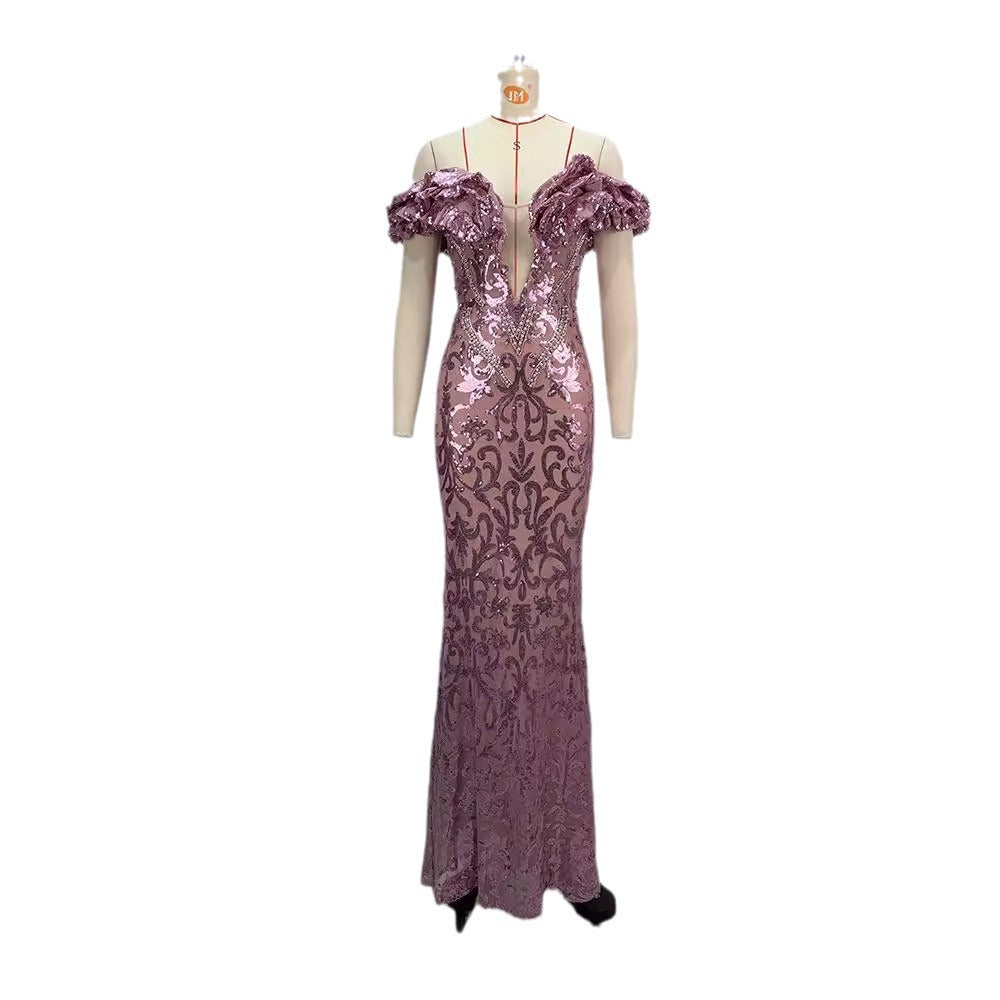 pink and charming mesh glamour evening partywear