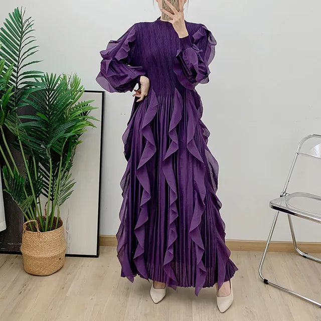 Wrinkled Heavy Industry Piece Dress Middle East Long Outer Single Long Skirt Western Style Female Wide Pine Female