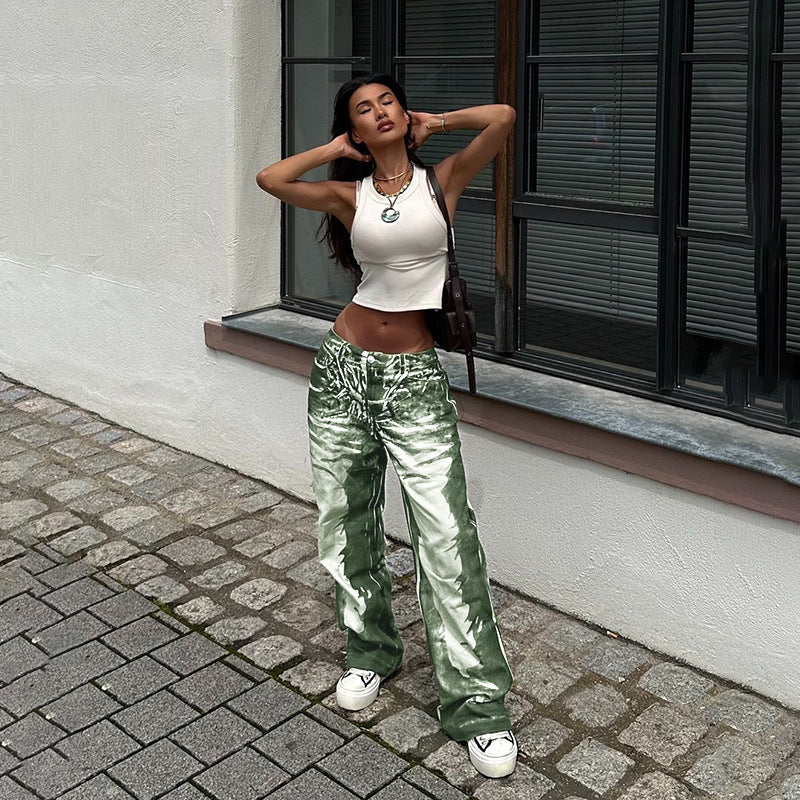 Casual Hot Girl Versatile Printed Pants Female