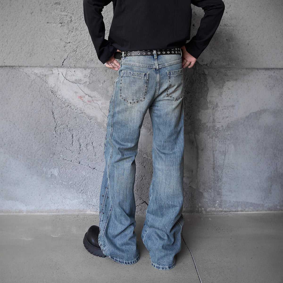 Vintage Deconstructed Patchwork Denim Pants Unisex Street Washed Loose Wide-Leg Tapered Casual Trousers