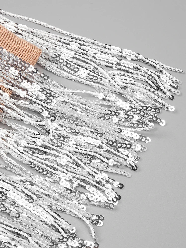 Luxury Party Dresses For Women Evening Formal Occasions Silver Tassels Sexy V Neck Sleeveless Mini Dress