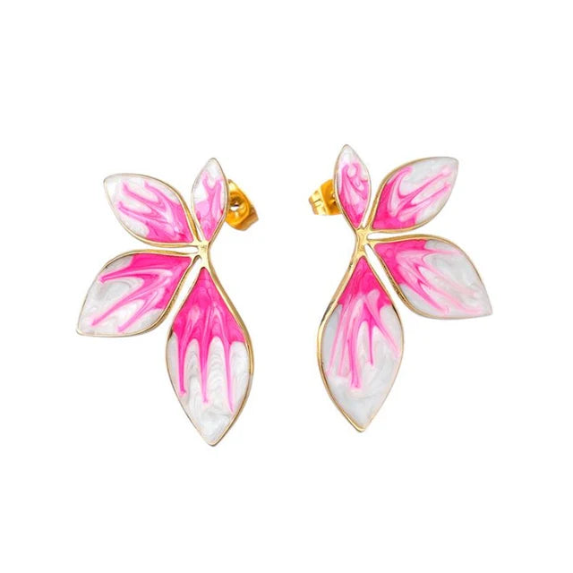 Stainless Steel Stud for Women Girl Pink Purple Leaf Trendy Unique New Arrival Earrings Party Gift