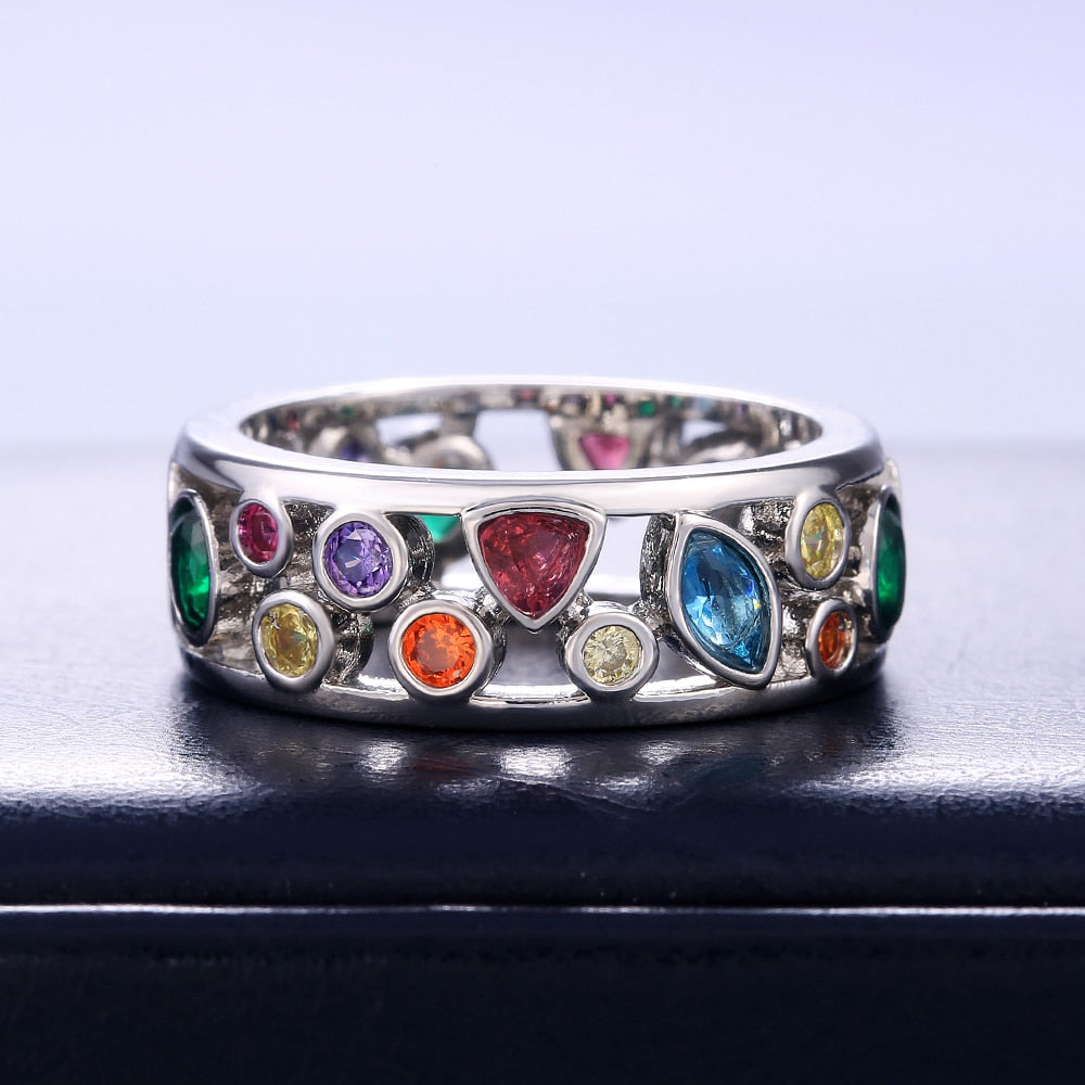 Huitan Colorful Women Hollow Out Geometric Stone Rings Cocktail Party Female Finger Ring Fancy Stylish Rings Jewelry Wholesale