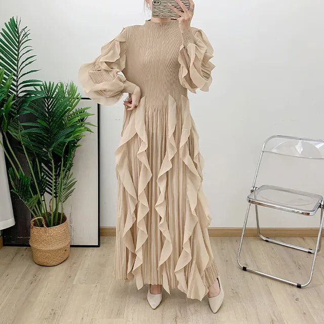 Wrinkled Heavy Industry Piece Dress Middle East Long Outer Single Long Skirt Western Style Female Wide Pine Female