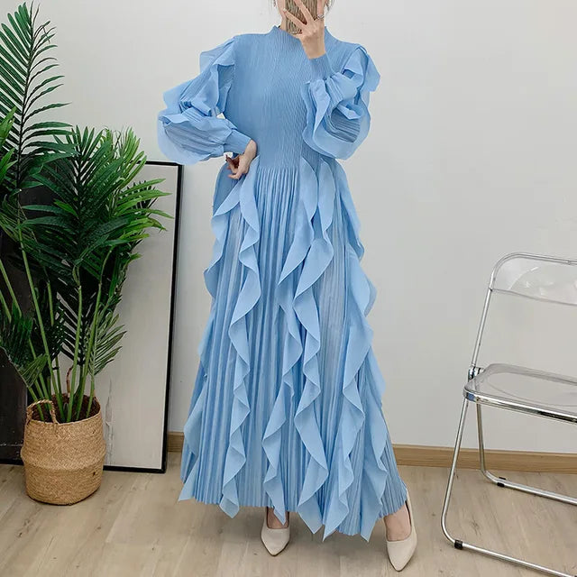 Wrinkled Heavy Industry Piece Dress Middle East Long Outer Single Long Skirt Western Style Female Wide Pine Female