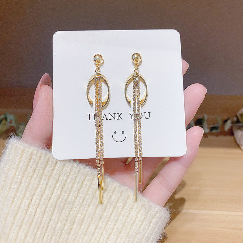 S925 Silver Needle Tassel Geometric Earrings Female Simple Personality Temperament Long Super Fairy Earrings Female Earring Jewelry