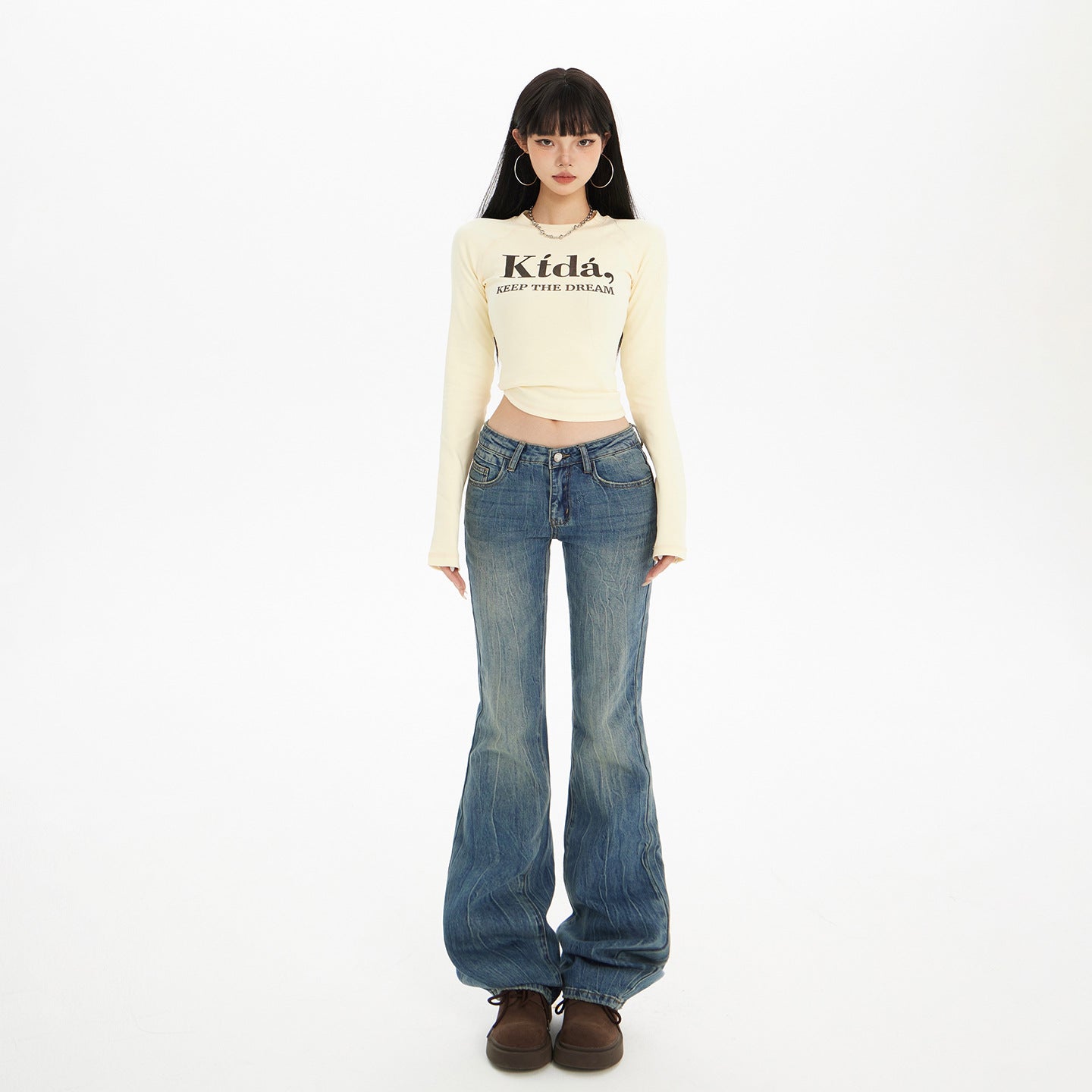 Low Waist Hot Pants, Flared Jeans Autumn Winter Slim Fit Stretchy Denim Pants for Women