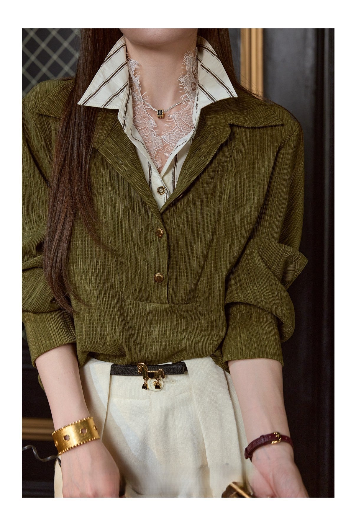 Blouse with Faux Three-Piece Design, Lace Removed for a Simple Look