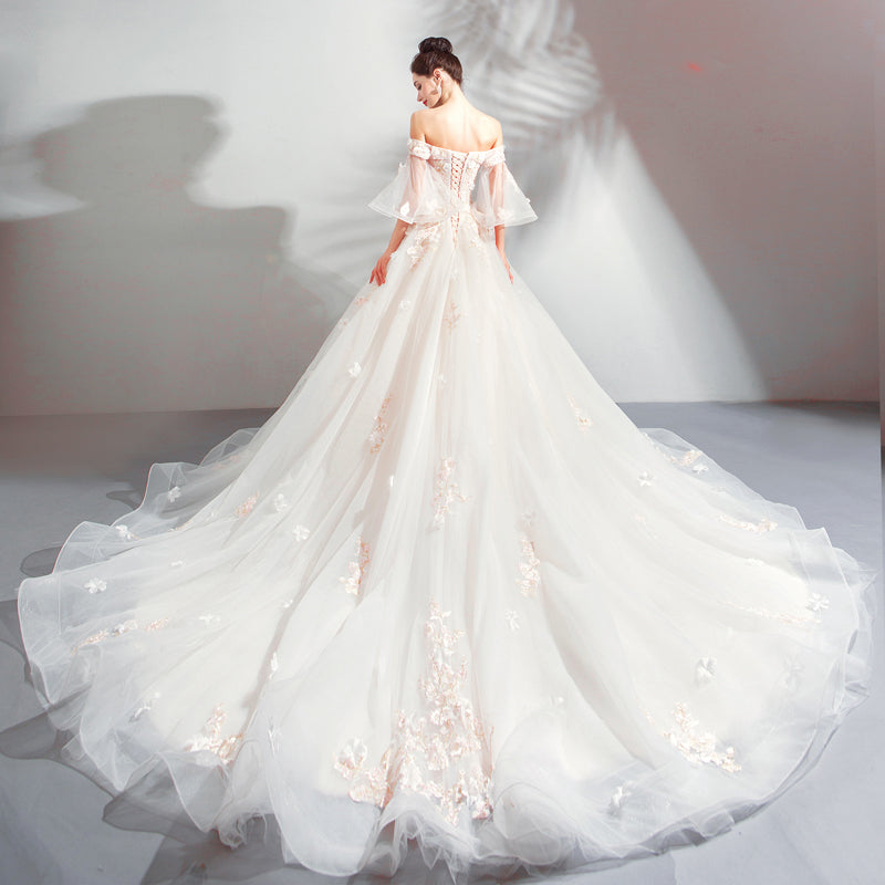 Luxury icewhite Dress The Bridal Sweetheart Lace A-line Beading Sweep Train Wedding Gown Wedding Dress