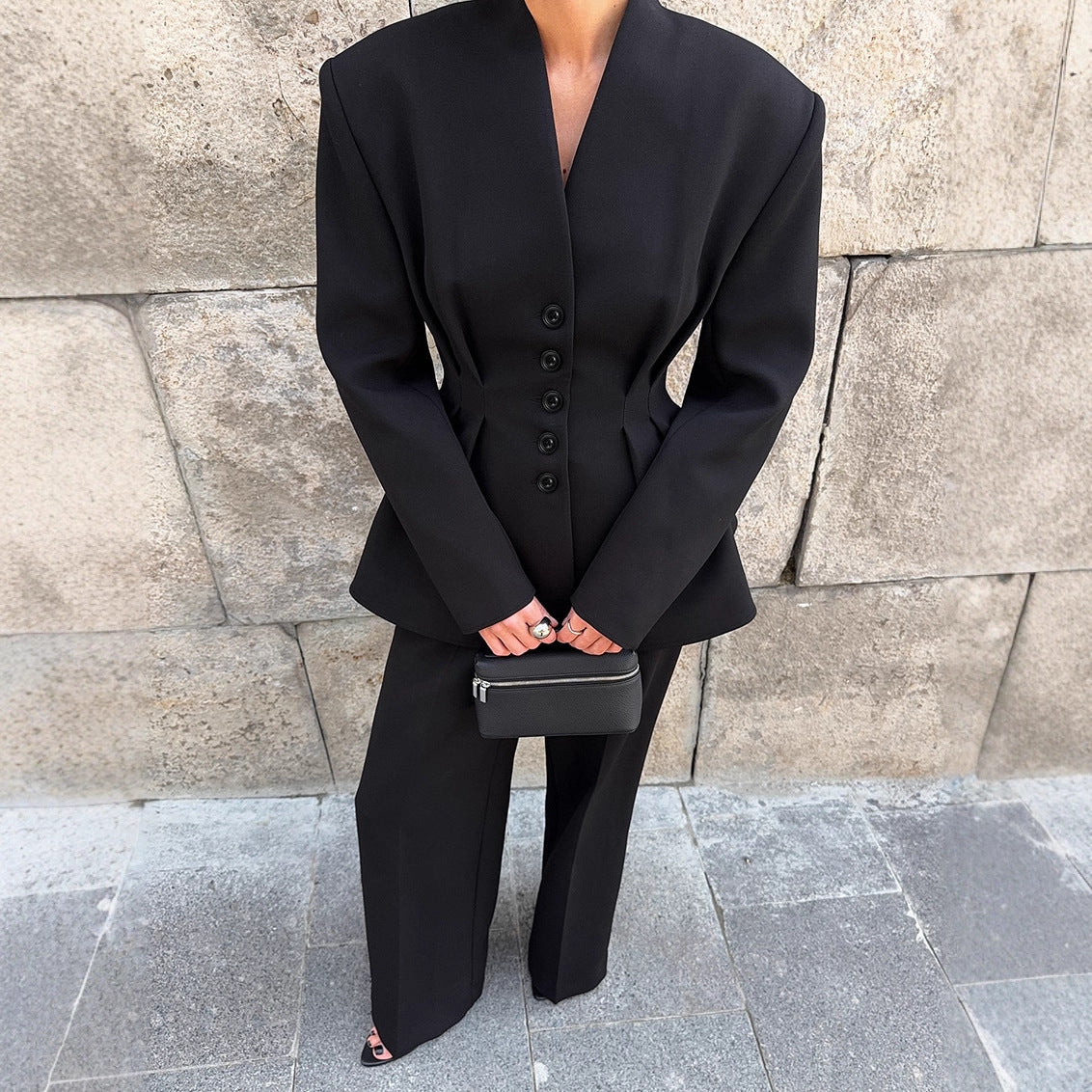 Style Commuter Black Suit Set for Women Office Slim Fit Blazer and Trousers Two-Piece Set