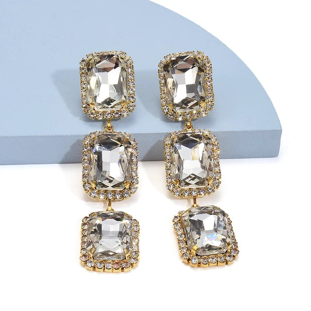 New Arrive Rhinestone Geometric Earrings Party Fashion Crystal Earrings Women's Statement Earrings Jewelry Wholesale